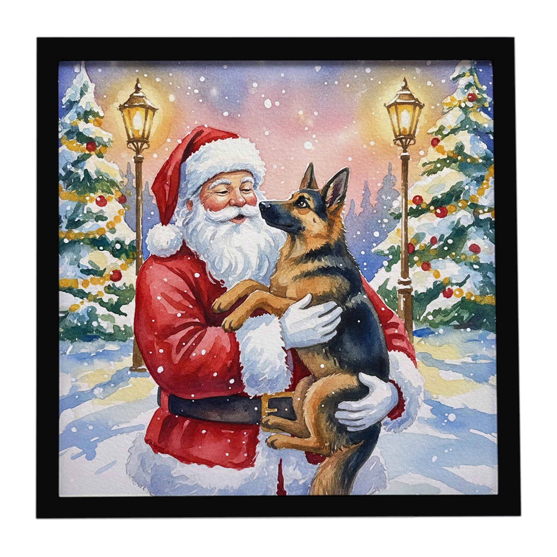 Buy this German Shepherd with Santa Claus Framed Metal Print