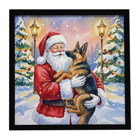 Buy this German Shepherd with Santa Claus Framed Metal Print
