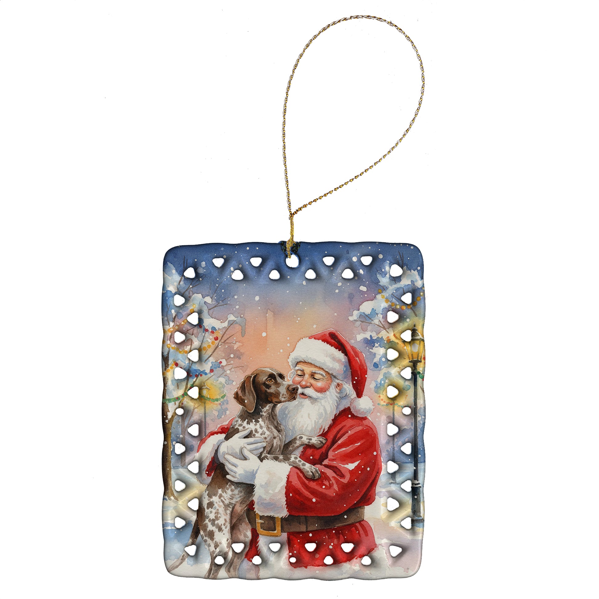 Buy this German Shorthaired Pointer with Santa Claus Porcelain Ornament