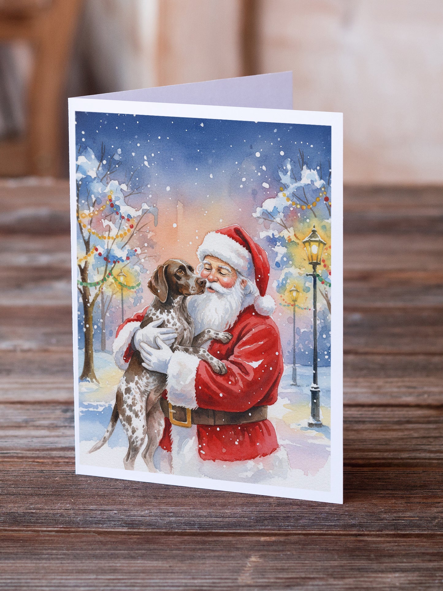 German Shorthaired Pointer with Santa Claus Greeting Cards Pack of 8