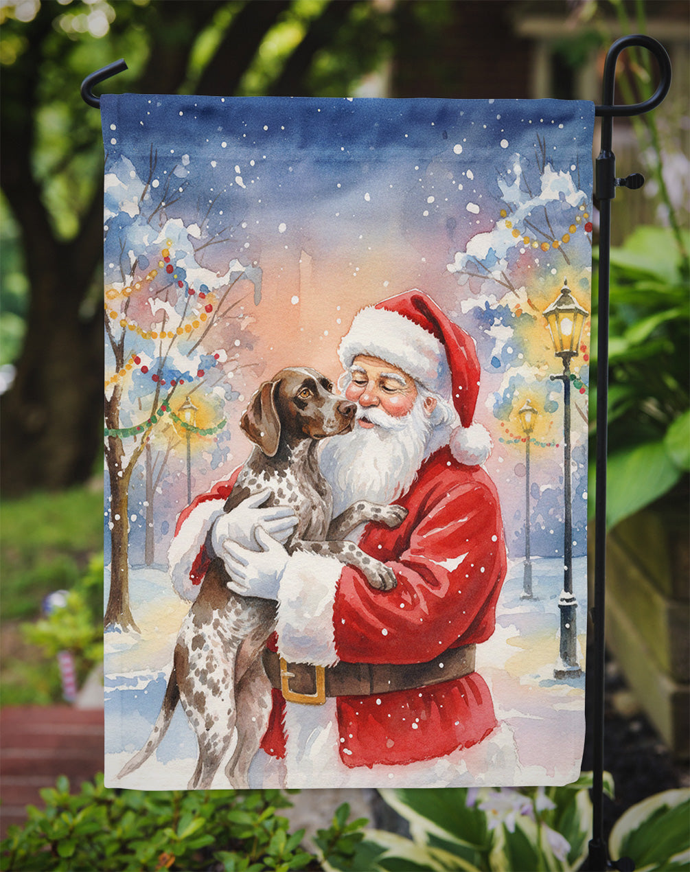 German Shorthaired Pointer with Santa Claus Garden Flag