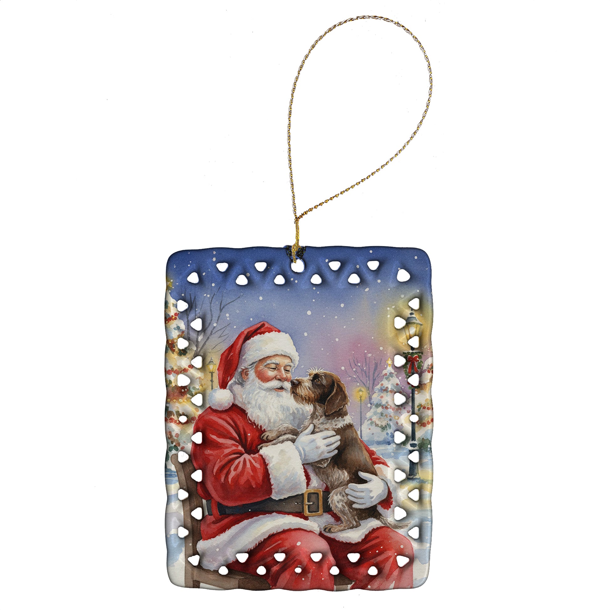 Buy this German Wirehaired Pointer with Santa Claus Porcelain Ornament