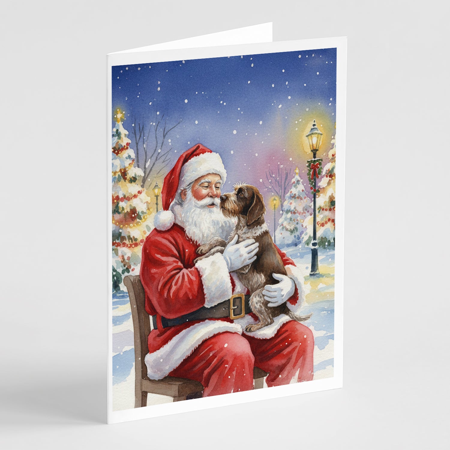 Buy this German Wirehaired Pointer with Santa Claus Greeting Cards Pack of 8