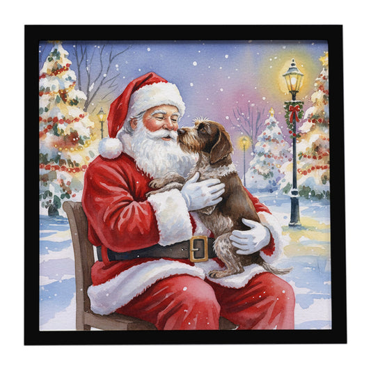 Buy this German Wirehaired Pointer with Santa Claus Framed Metal Print