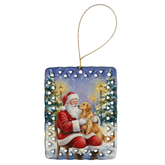 Buy this Golden Retriever with Santa Claus Porcelain Ornament