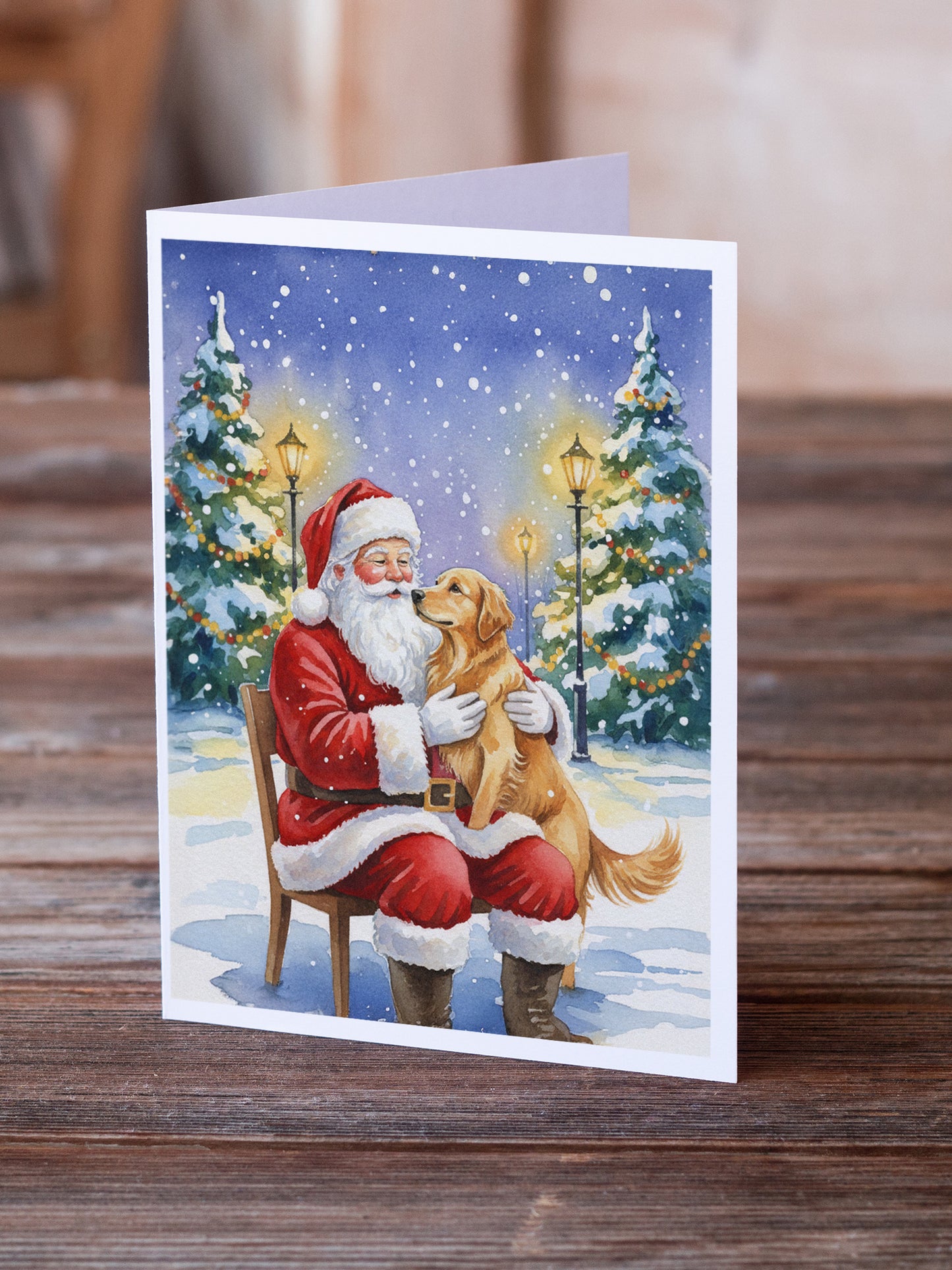 Golden Retriever with Santa Claus Greeting Cards Pack of 8