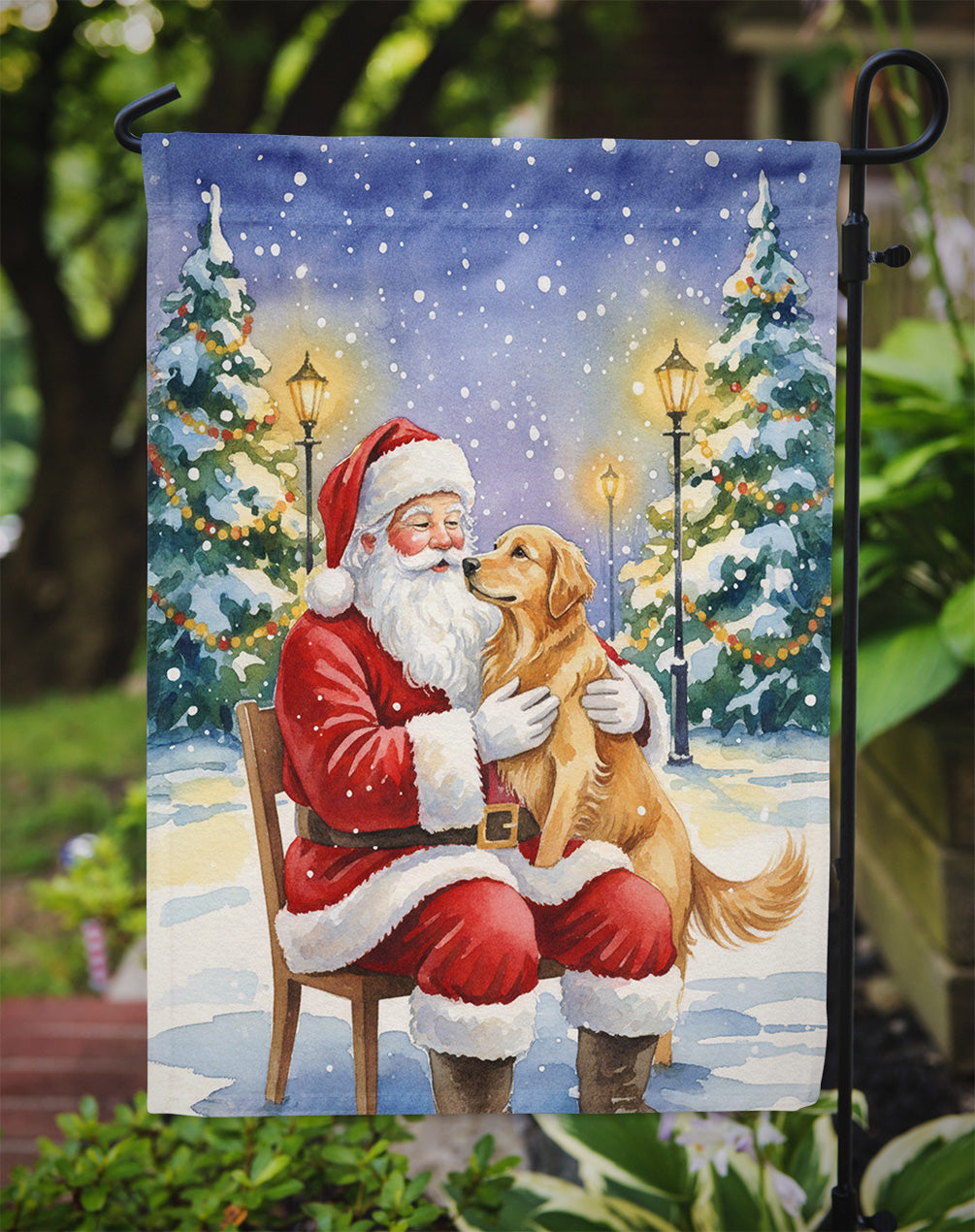 Golden Retriever with Santa Claus Garden Flag