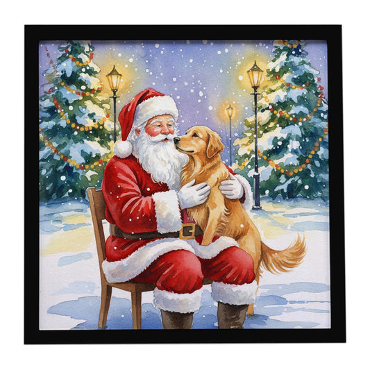Buy this Golden Retriever with Santa Claus Framed Metal Print