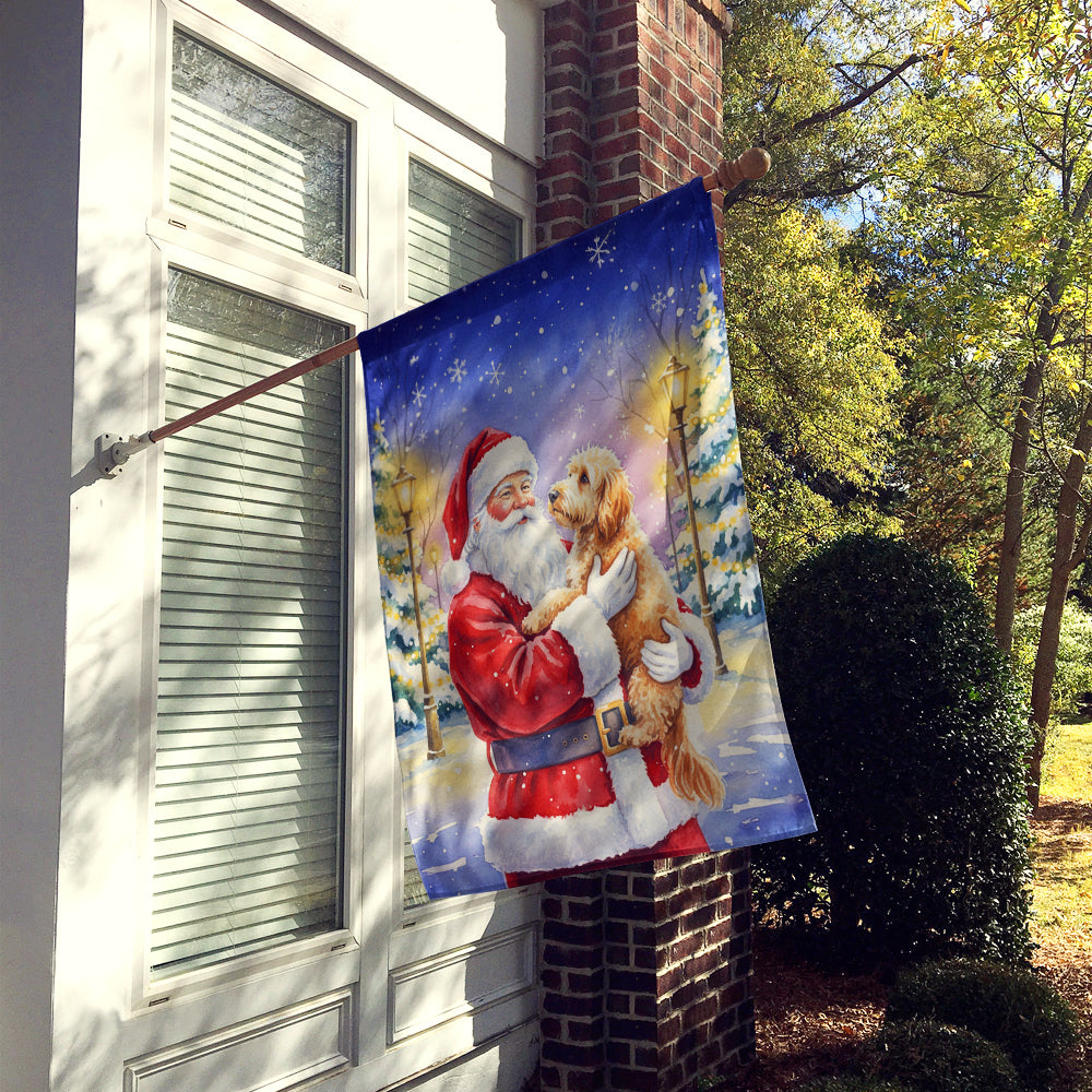 Goldendoodle with Santa Claus House Flag