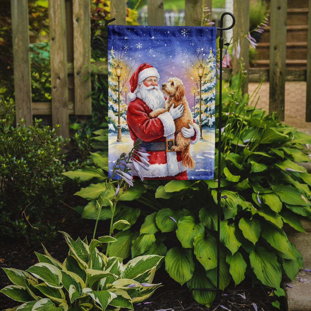 Goldendoodle with Santa Claus Garden Flag