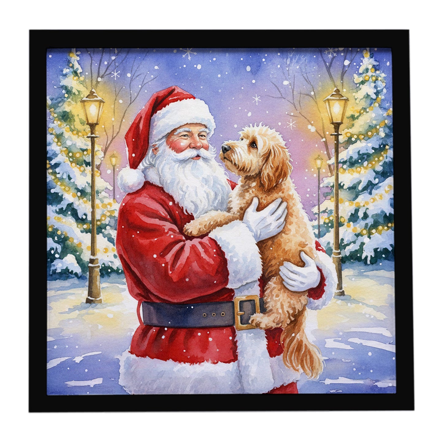 Buy this Goldendoodle with Santa Claus Framed Metal Print