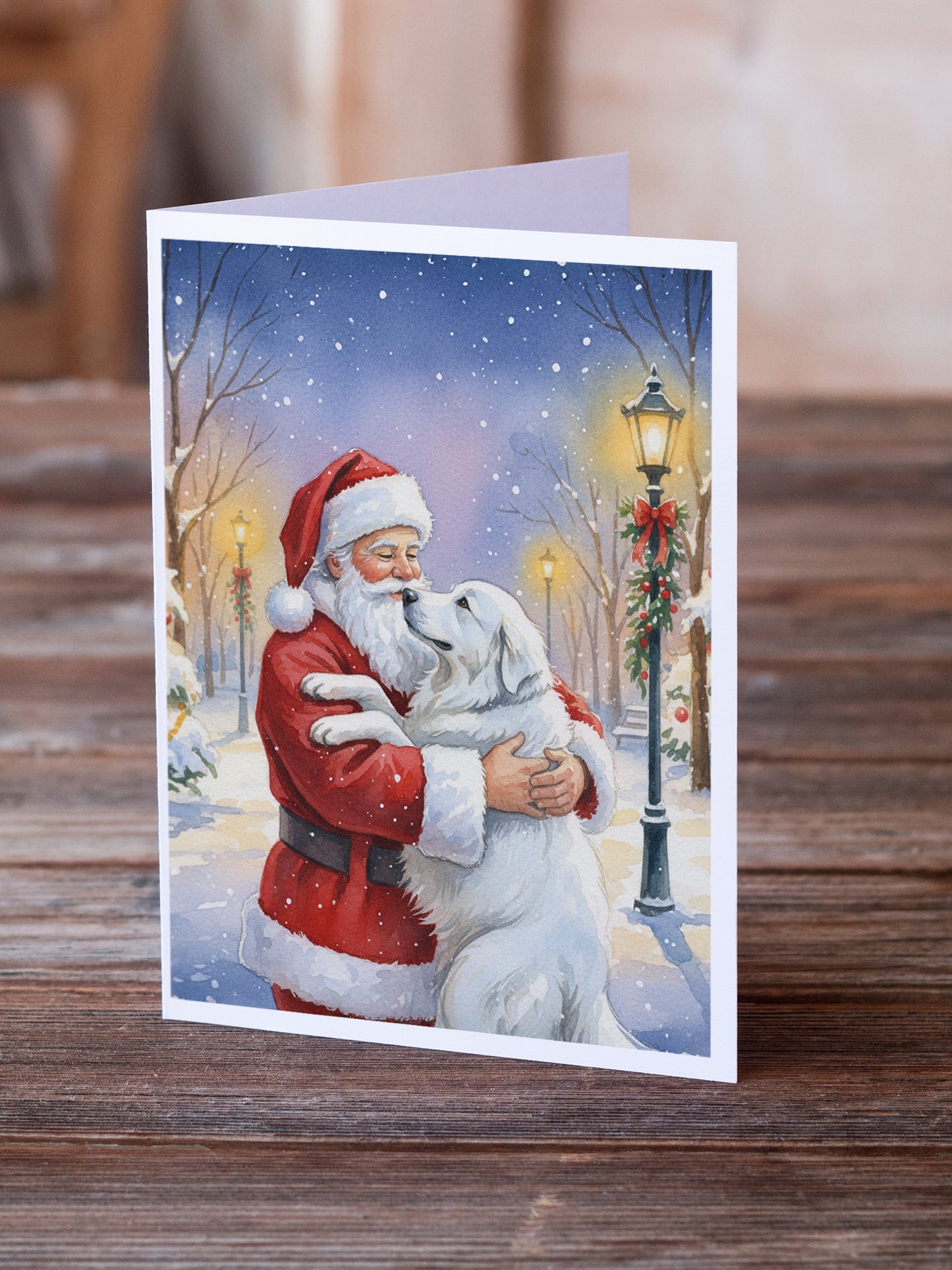 Great Pyrenees with Santa Claus Greeting Cards Pack of 8