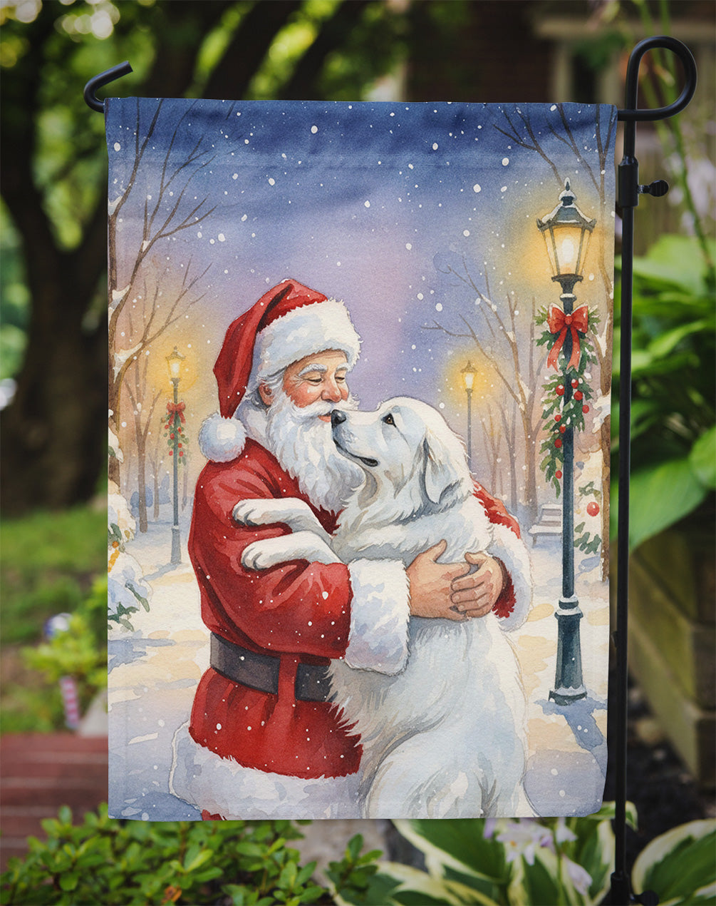 Great Pyrenees with Santa Claus Garden Flag