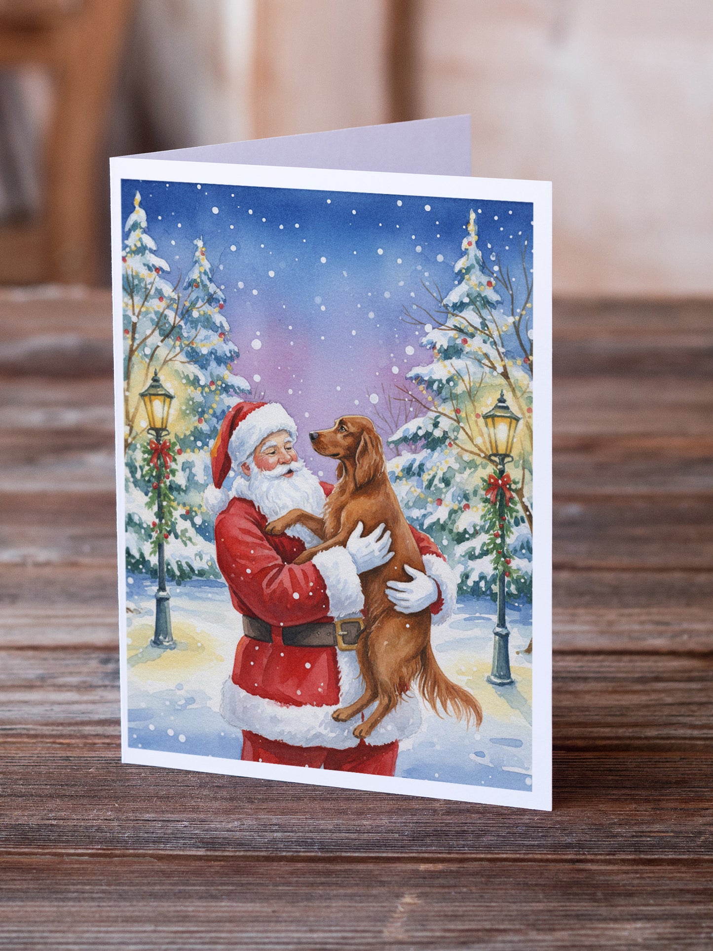 Irish Setter with Santa Claus Greeting Cards Pack of 8