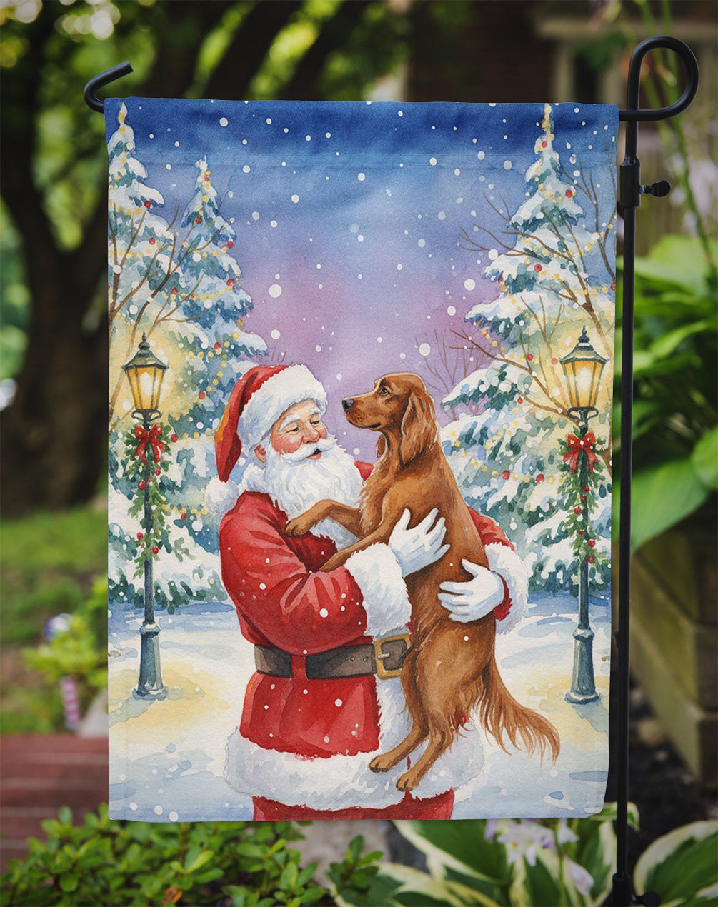 Irish Setter with Santa Claus Garden Flag