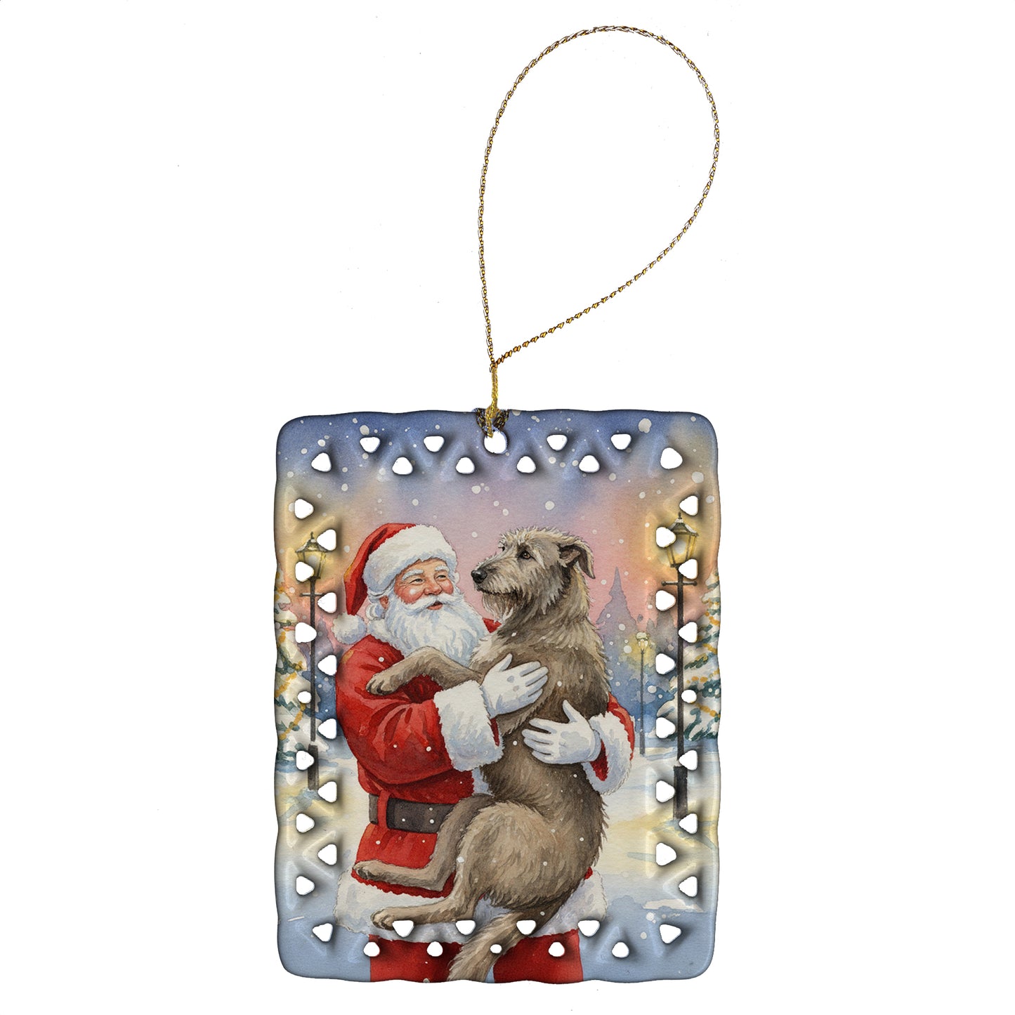 Buy this Irish Wolfhound with Santa Claus Porcelain Ornament