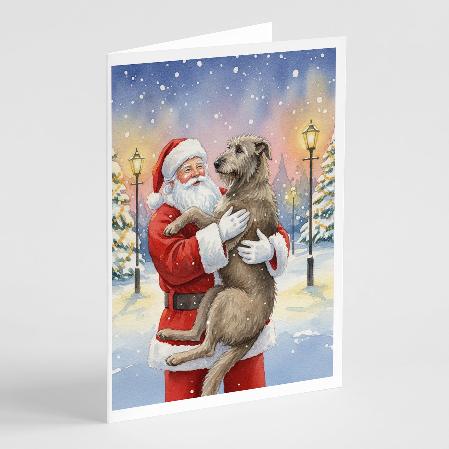 Buy this Irish Wolfhound with Santa Claus Greeting Cards Pack of 8