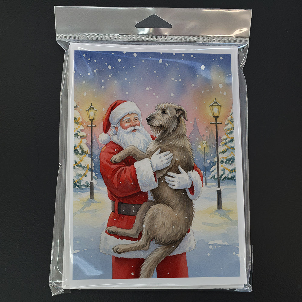 Irish Wolfhound with Santa Claus Greeting Cards Pack of 8