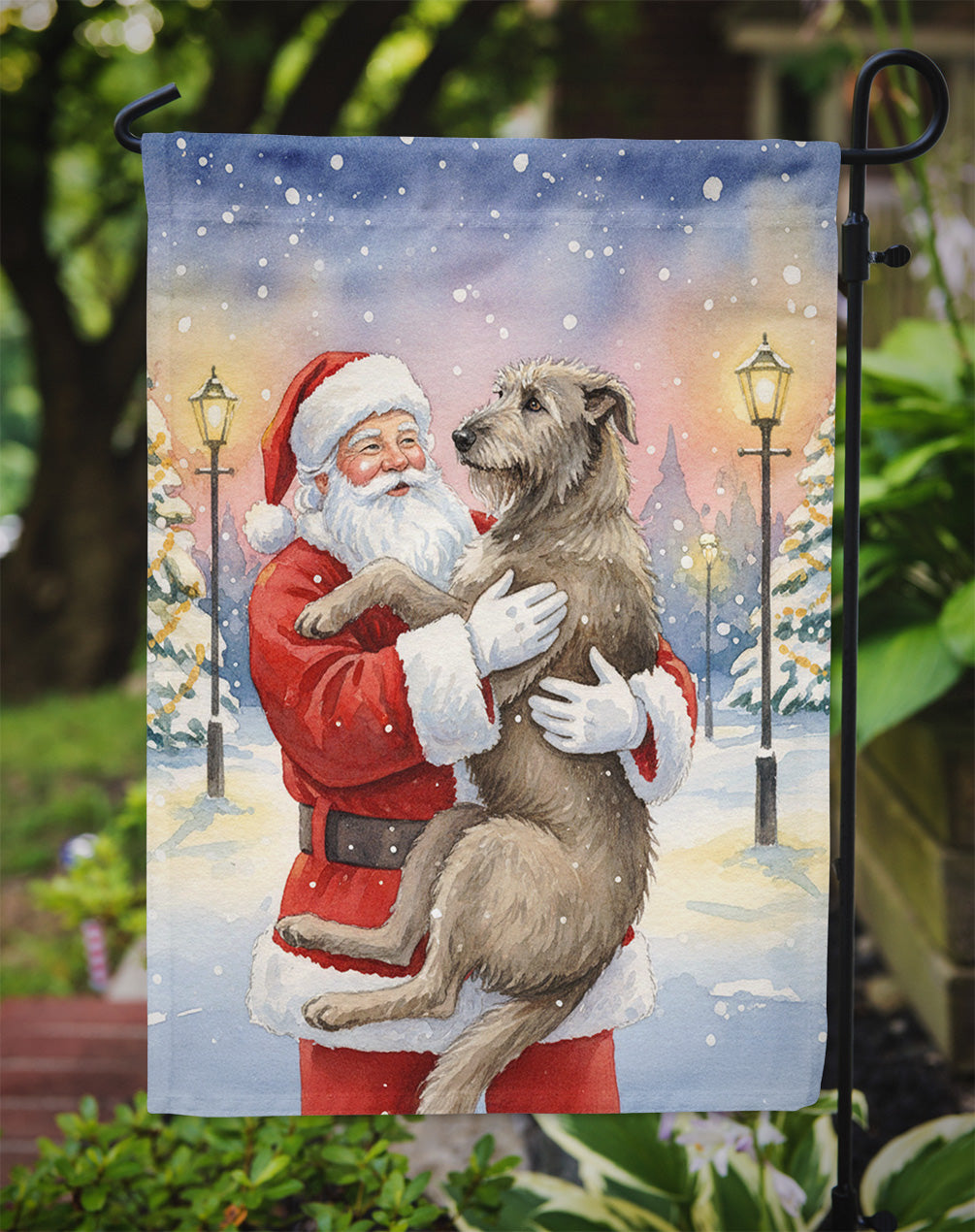 Irish Wolfhound with Santa Claus Garden Flag