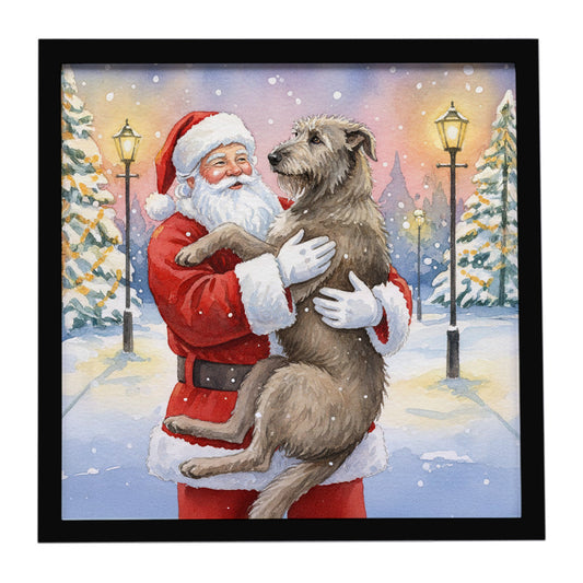 Buy this Irish Wolfhound with Santa Claus Framed Metal Print
