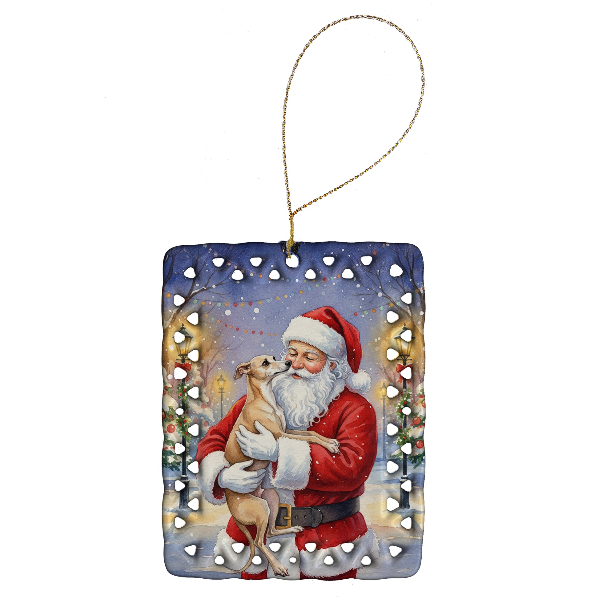 Buy this Italian Greyhound with Santa Claus Porcelain Ornament