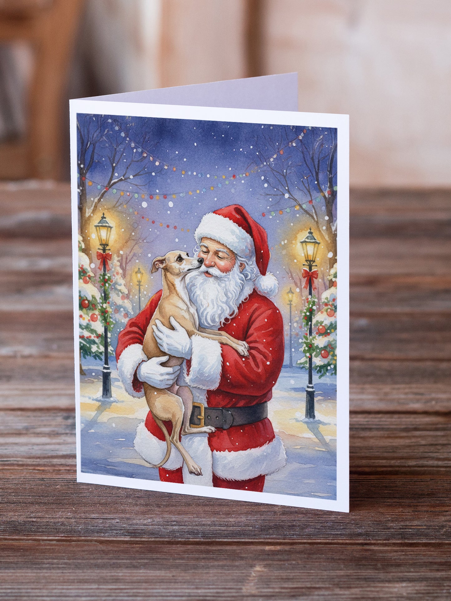 Italian Greyhound with Santa Claus Greeting Cards Pack of 8