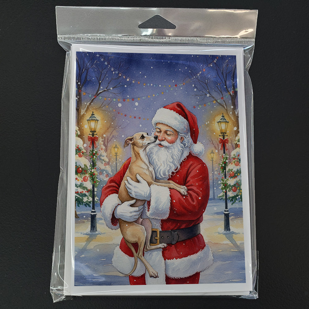 Italian Greyhound with Santa Claus Greeting Cards Pack of 8