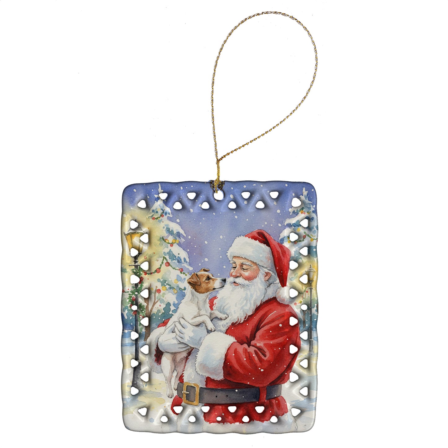 Buy this Jack Russell Terrier with Santa Claus Porcelain Ornament