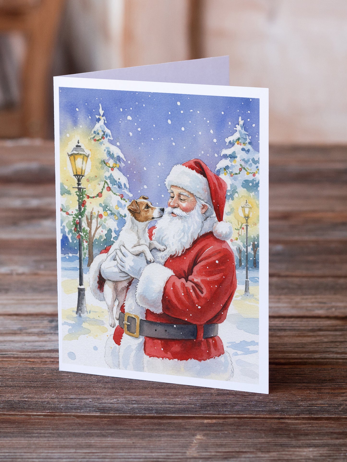 Jack Russell Terrier with Santa Claus Greeting Cards Pack of 8
