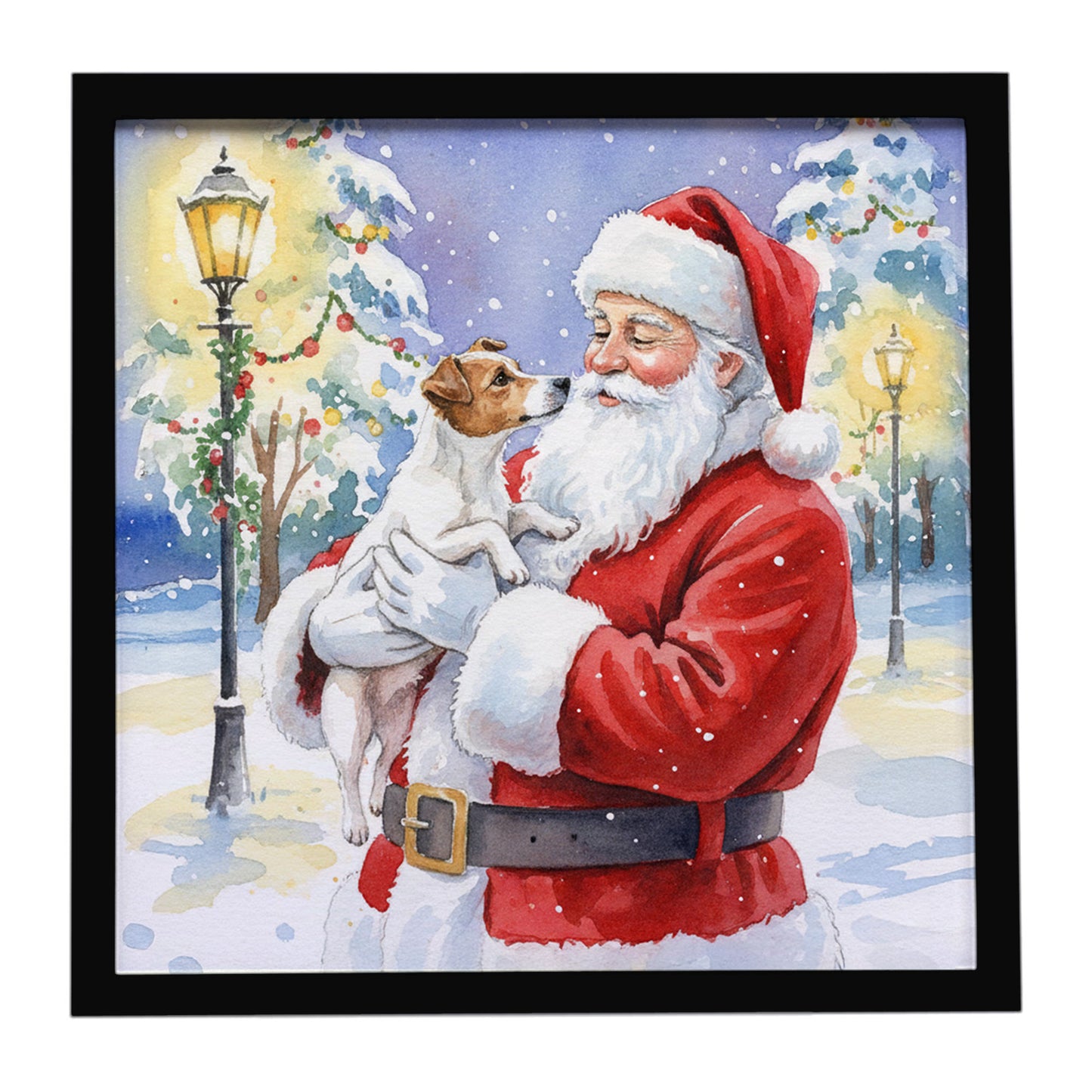 Buy this Jack Russell Terrier with Santa Claus Framed Metal Print