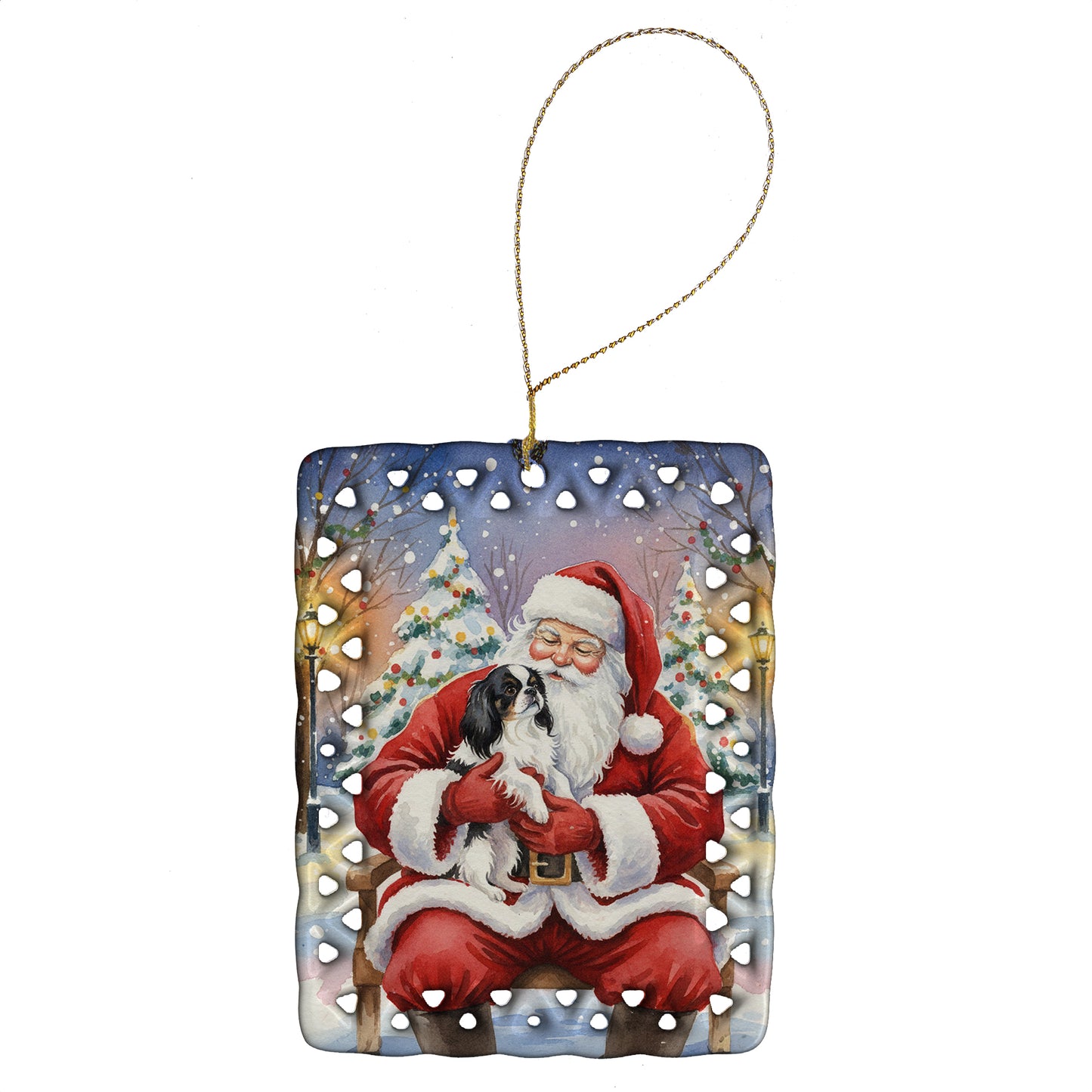 Buy this Japanese Chin with Santa Claus Porcelain Ornament