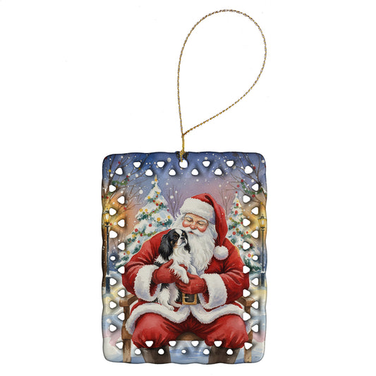 Buy this Japanese Chin with Santa Claus Porcelain Ornament