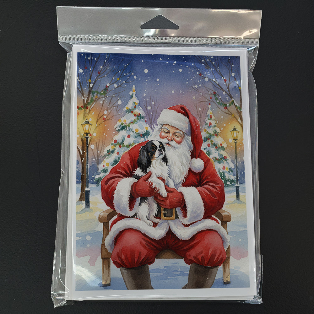 Japanese Chin with Santa Claus Greeting Cards Pack of 8