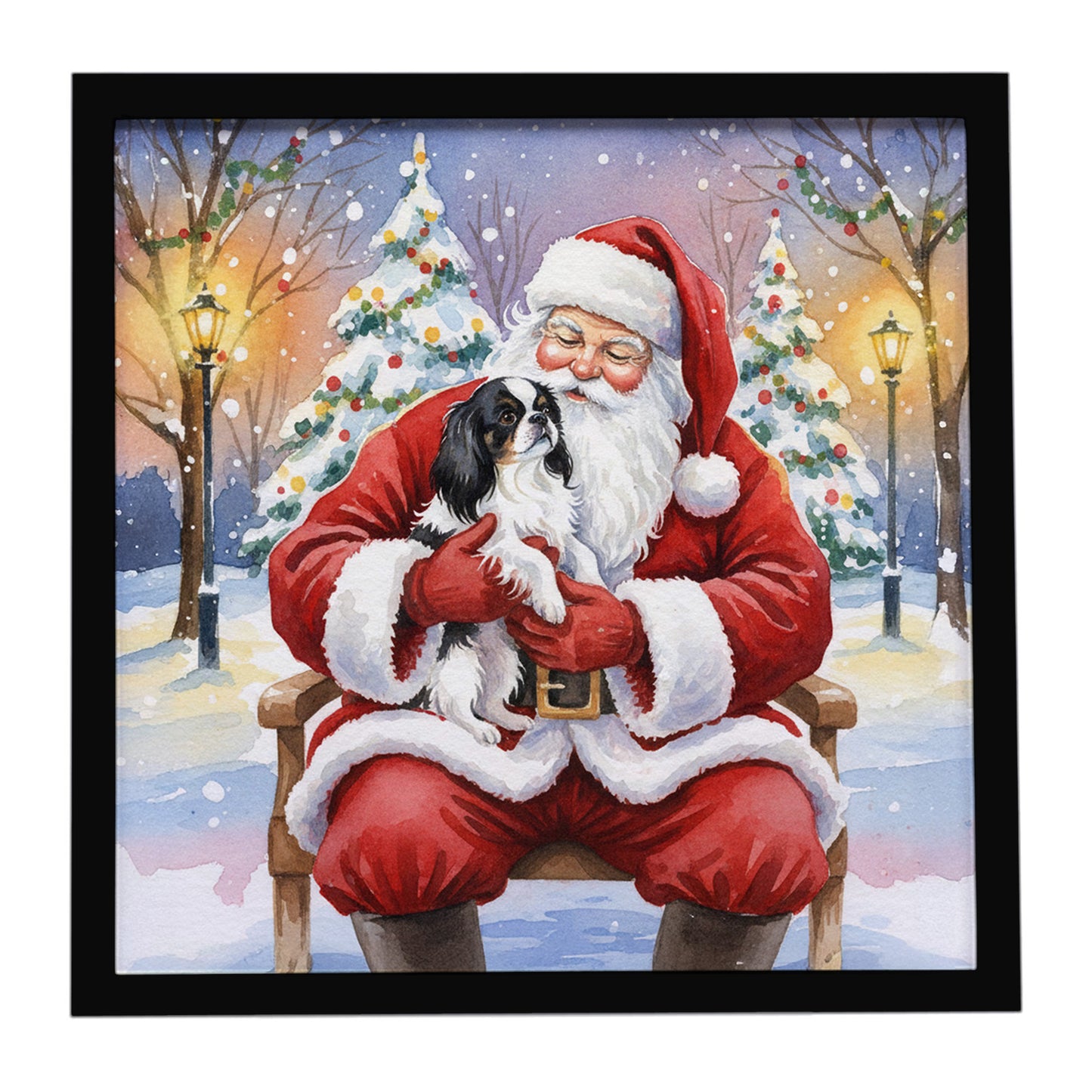 Buy this Japanese Chin with Santa Claus Framed Metal Print