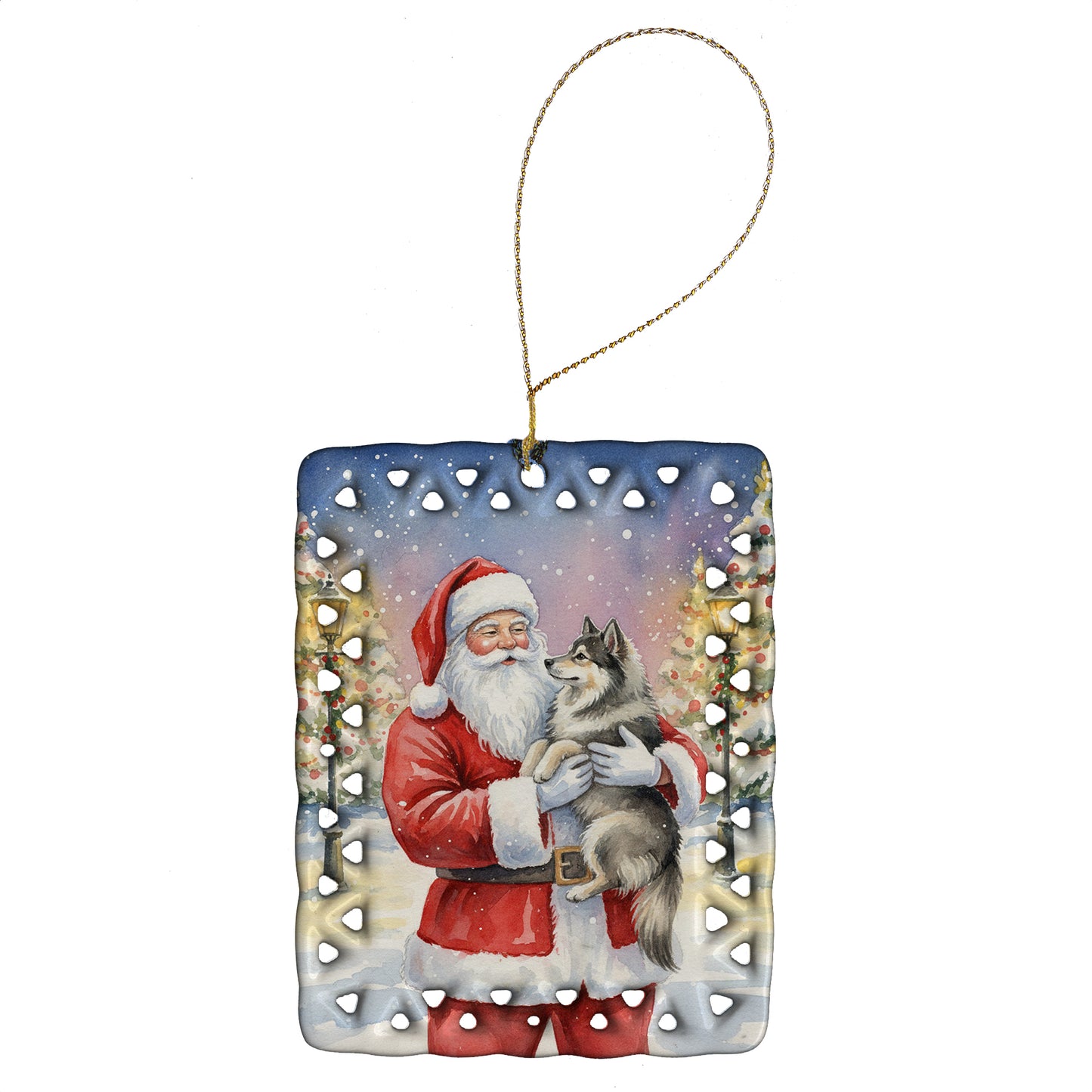 Buy this Keeshond with Santa Claus Porcelain Ornament
