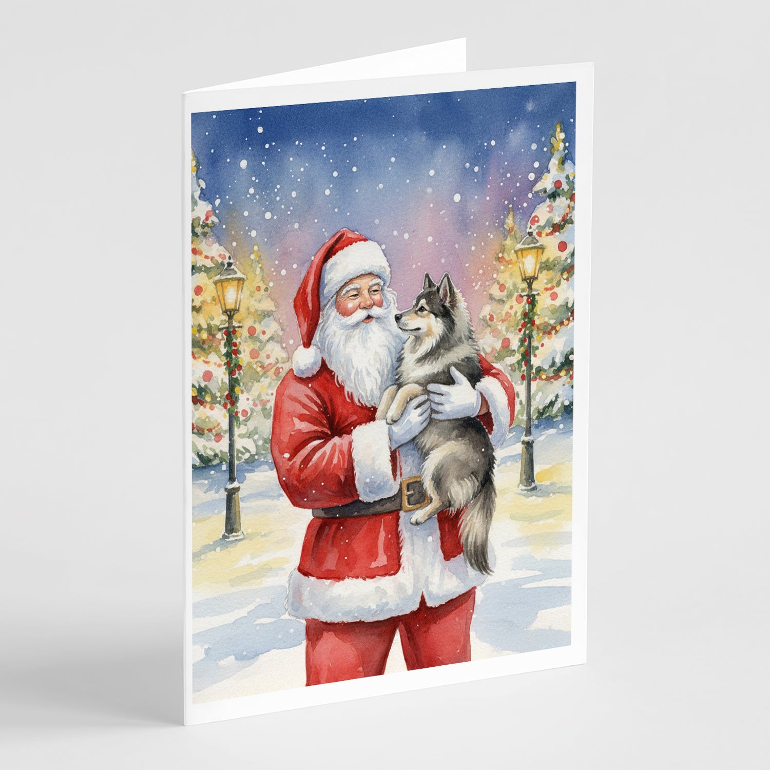 Buy this Keeshond with Santa Claus Greeting Cards Pack of 8