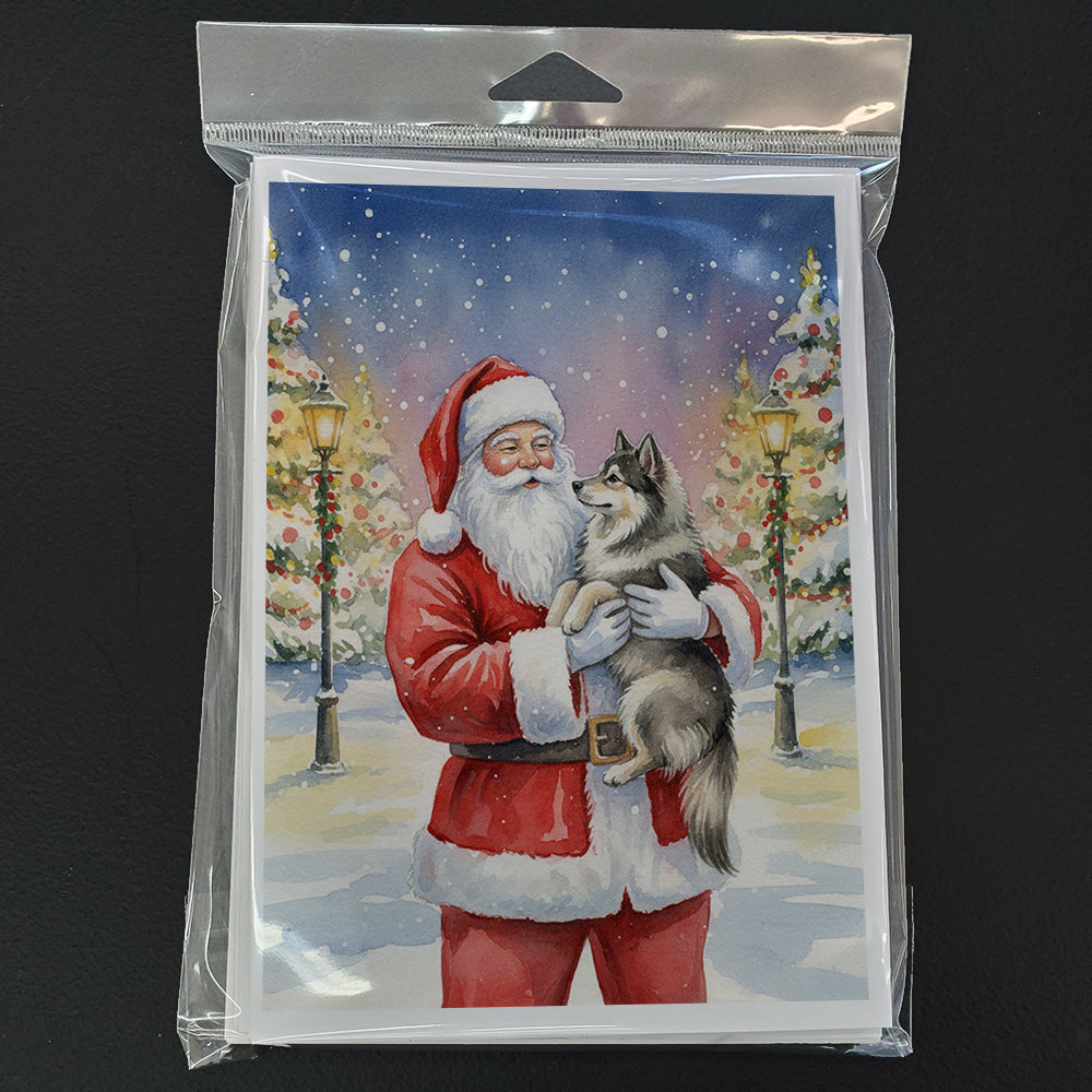 Keeshond with Santa Claus Greeting Cards Pack of 8