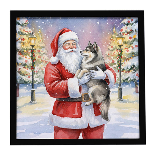 Buy this Keeshond with Santa Claus Framed Metal Print
