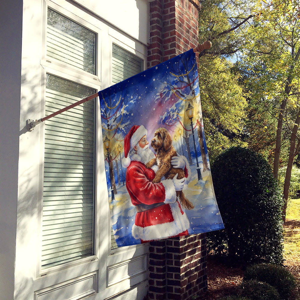 Chocolate Labradoodle with Santa Claus House Flag
