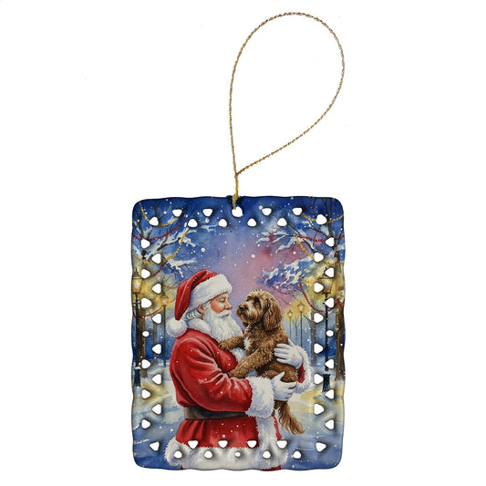 Buy this Chocolate Labradoodle with Santa Claus Porcelain Ornament