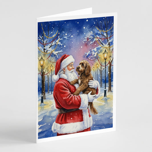 Buy this Chocolate Labradoodle with Santa Claus Greeting Cards Pack of 8