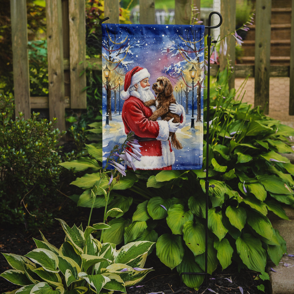 Chocolate Labradoodle with Santa Claus Garden Flag