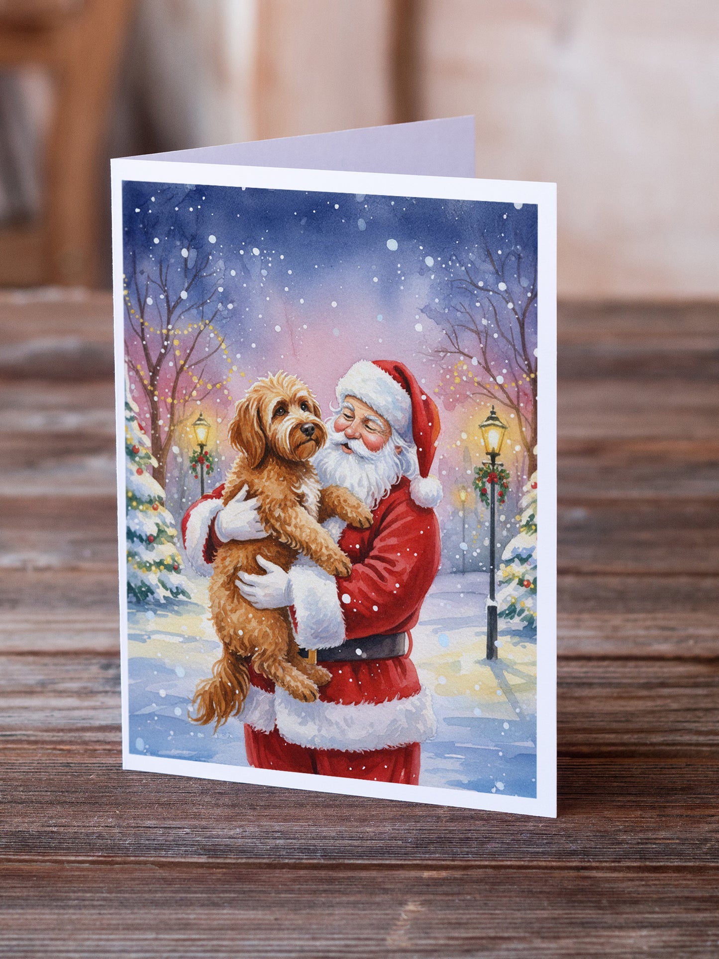 Labradoodle with Santa Claus Greeting Cards Pack of 8