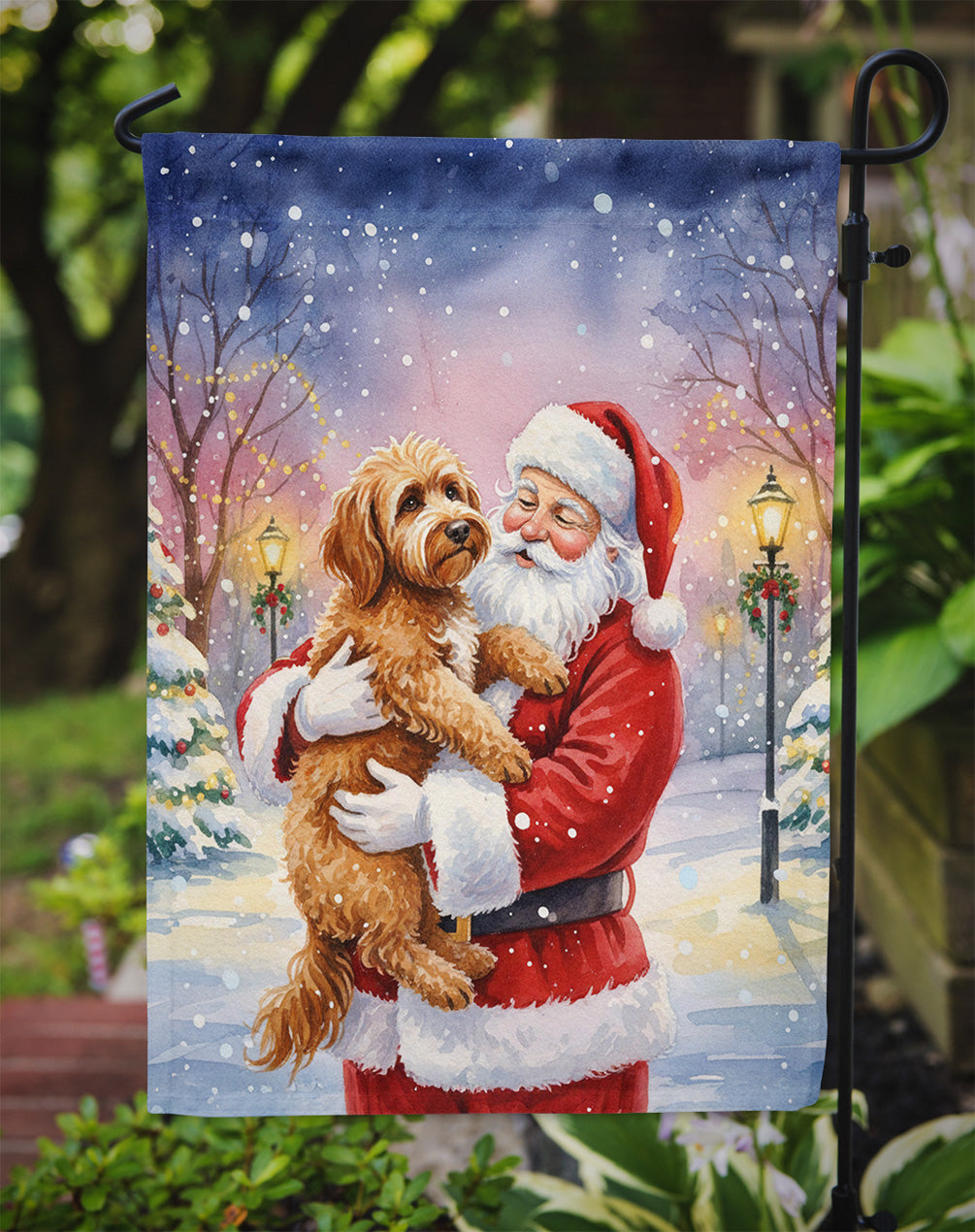 Labradoodle with Santa Claus Garden Flag