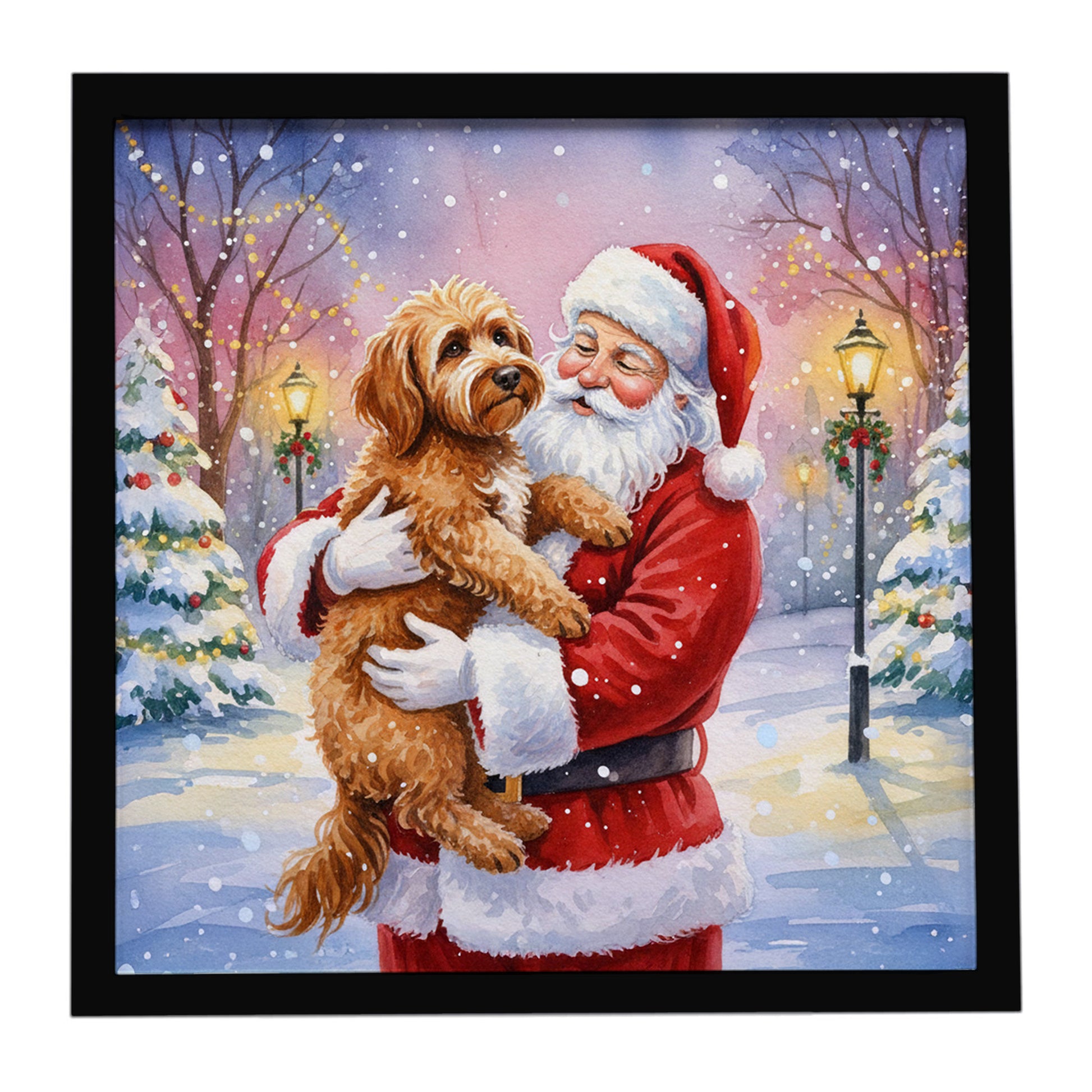 Buy this Labradoodle with Santa Claus Framed Metal Print