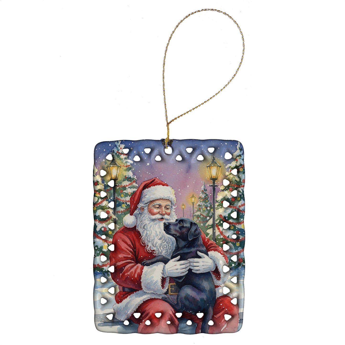 Buy this Black Labrador Retriever with Santa Claus Porcelain Ornament