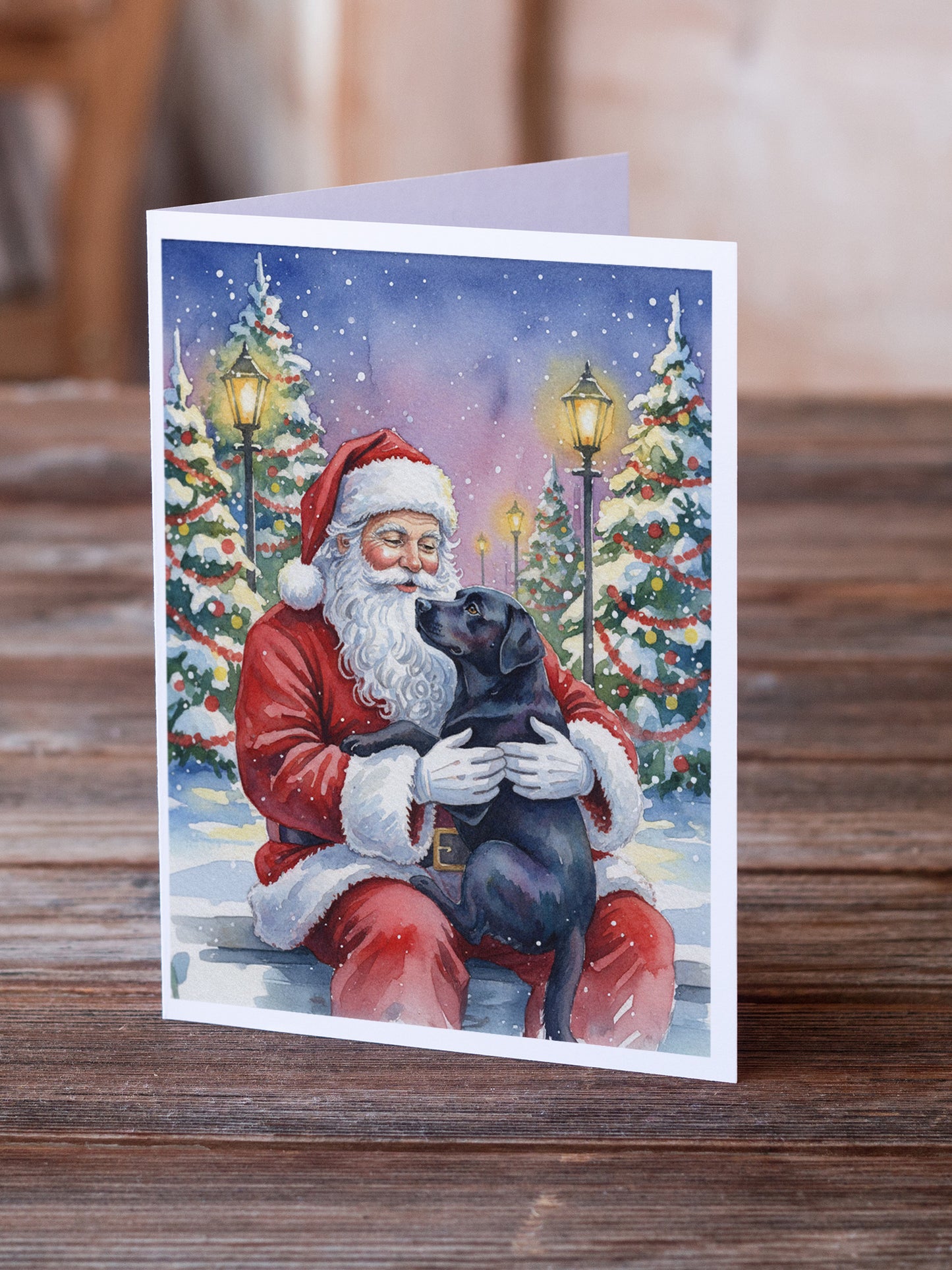 Black Labrador Retriever with Santa Claus Greeting Cards Pack of 8