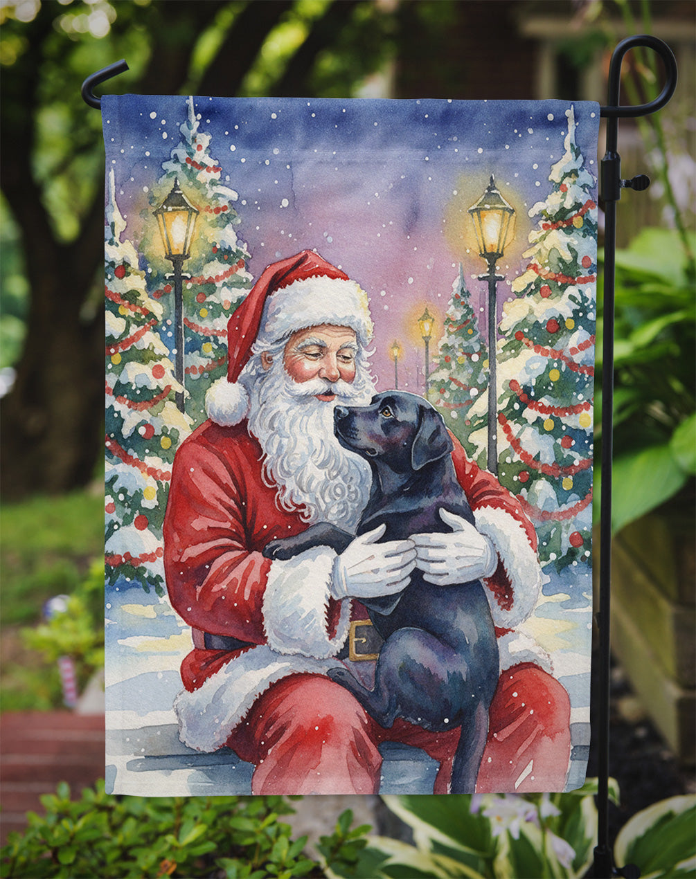 Black Labrador Retriever with Santa Claus Garden Flag
