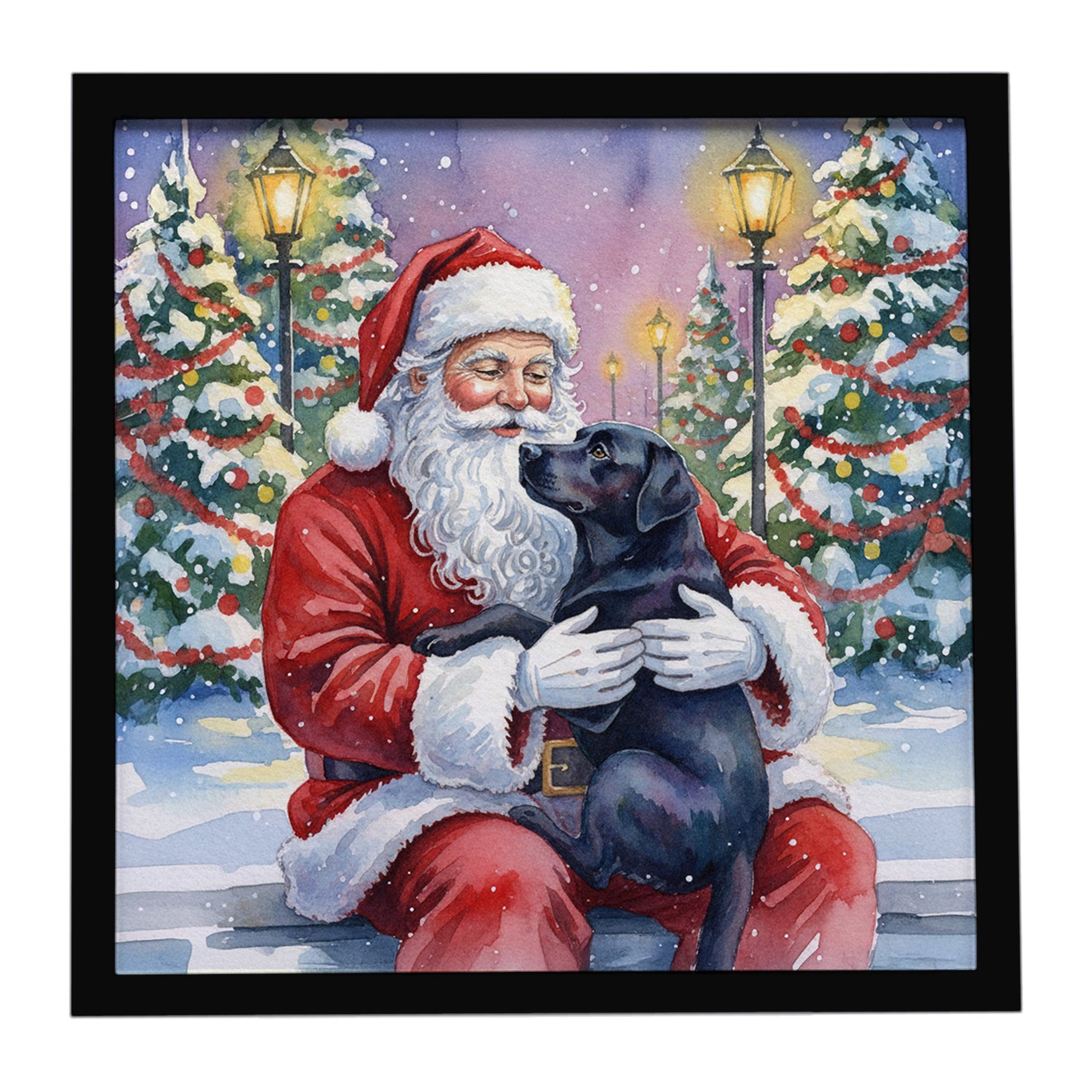 Buy this Black Labrador Retriever with Santa Claus Framed Metal Print