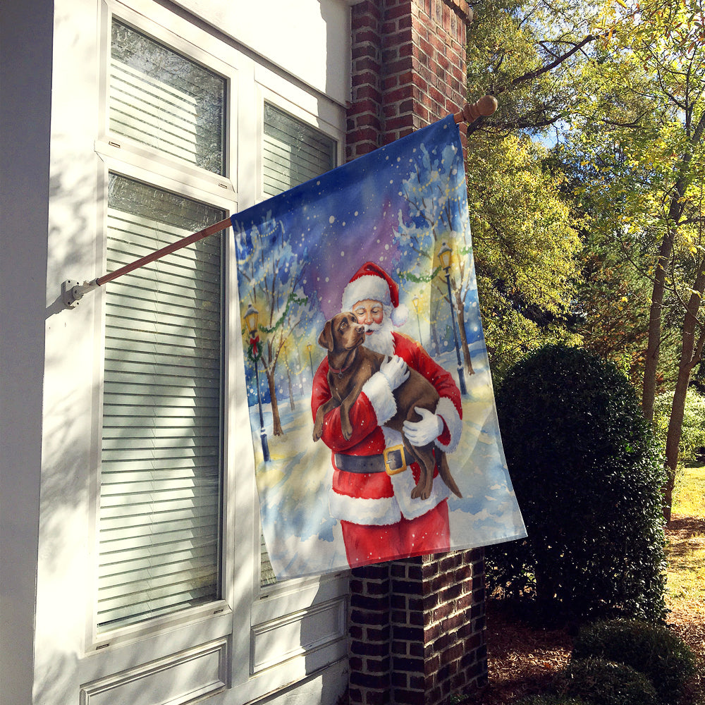 Chocolate Labrador Retriever with Santa Claus House Flag